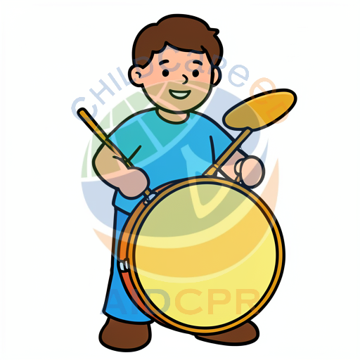 Boy playing drum with smiling face