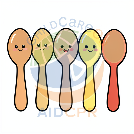 Five smiling spoons in a row