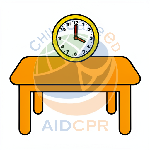 Clock on orange table showing time