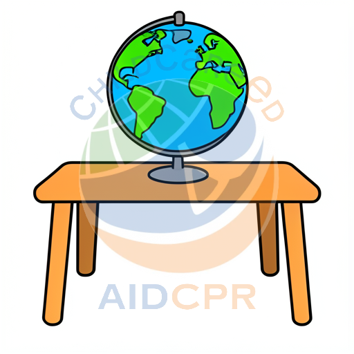 Globe on table showing continents