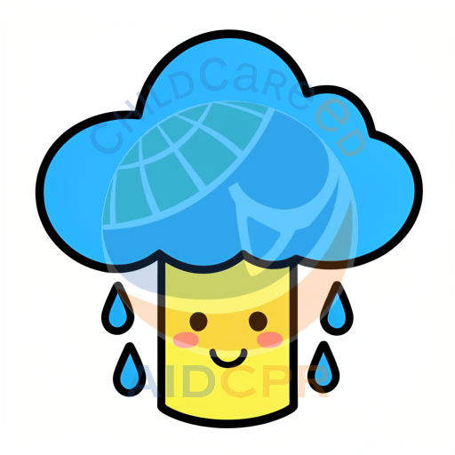 Happy smiling cloud raining blue drops