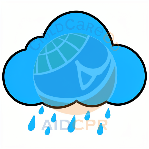 Blue cloud raining drops down
