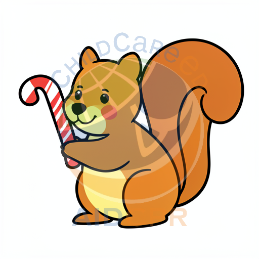 Cute squirrel holding candy cane