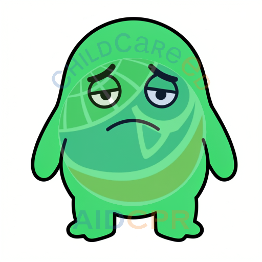Green ghost looking very grumpy and tired