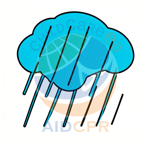 Raindrops falling from a cartoon cloud