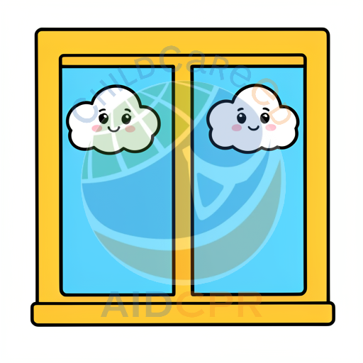 Two smiling clouds peeking through window