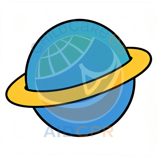 Blue planet with yellow ring orbiting