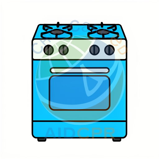 Blue stove with four burners and knobs