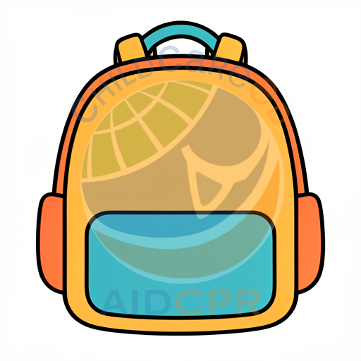 Orange backpack with blue front pocket