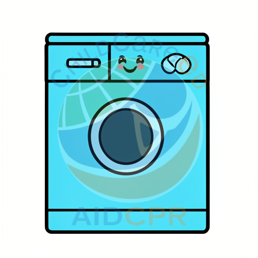 Blue washing machine with smiling face