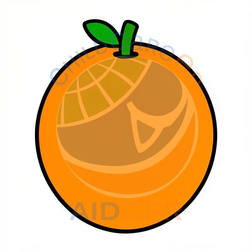 Orange fruit with green leafy stem