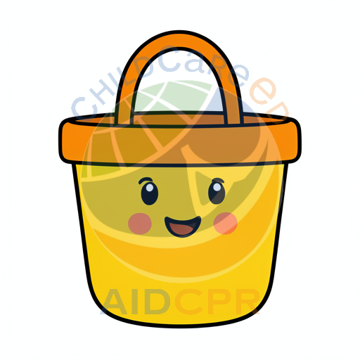 Orange-handled bucket smiling with cheeks