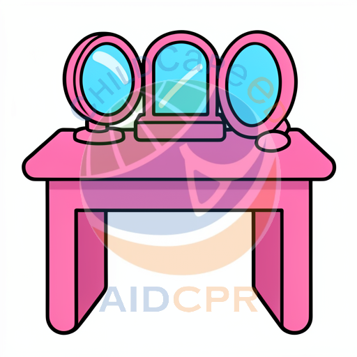 Pink vanity table with three mirrors