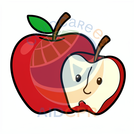 Red apple with bite showing smiling face