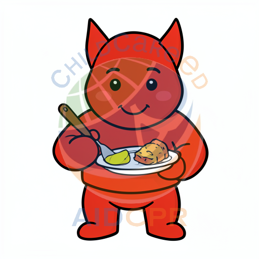 Red cartoon devil eating cake with fork silhouette - ChildCareEd