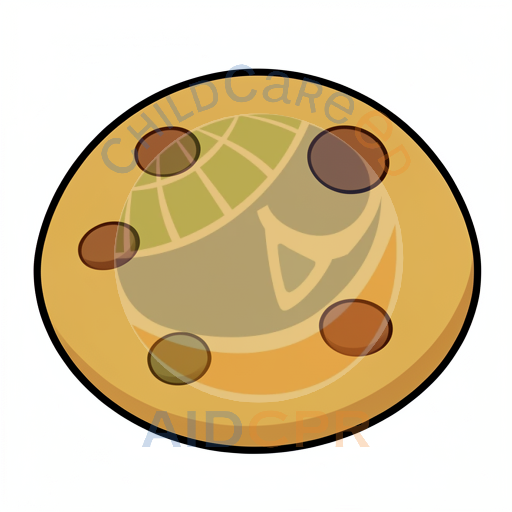 Round chocolate chip cookie with five chips