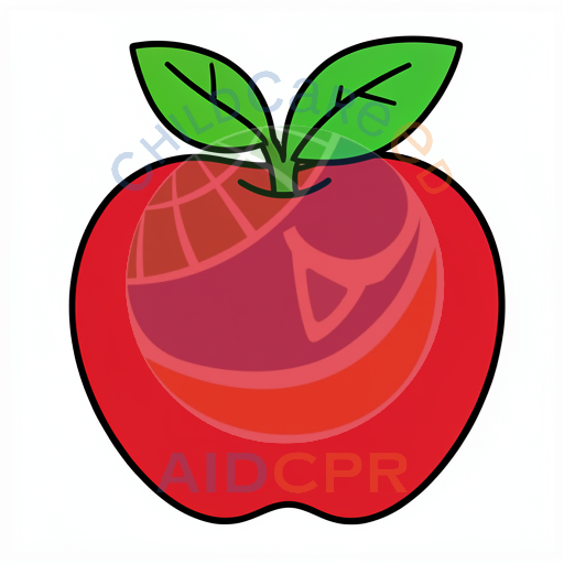 Simple cartoon apple with leafy stem