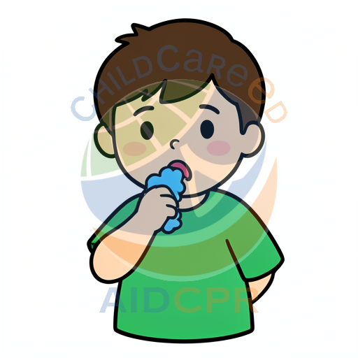 Boy brushing his teeth with blue toothpaste