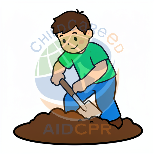 Boy digging soil with shovel