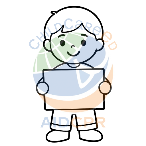 Smiling boy presenting empty board silhouette - ChildCareEd