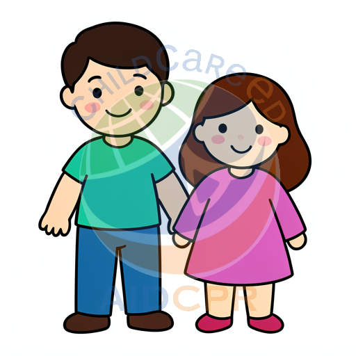Smiling children牵手 walking side by side