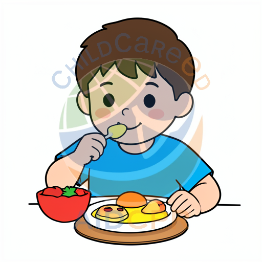 Boy eating breakfast with spoon