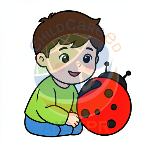 Boy gently holding a red ladybug