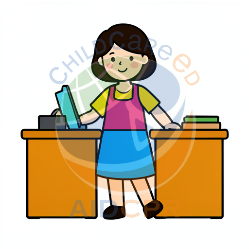 Teacher using computer at desk