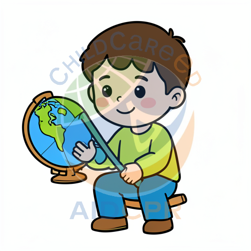 Boy holding globe with pointer stick