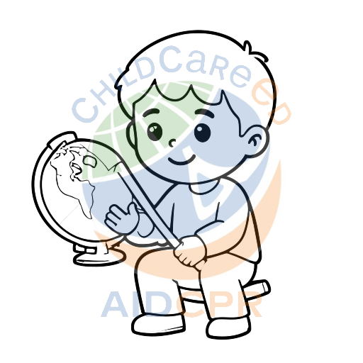 Boy holding globe with pointer stick coloring page