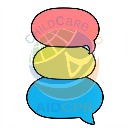 Three colorful speech bubbles stacked vertically
