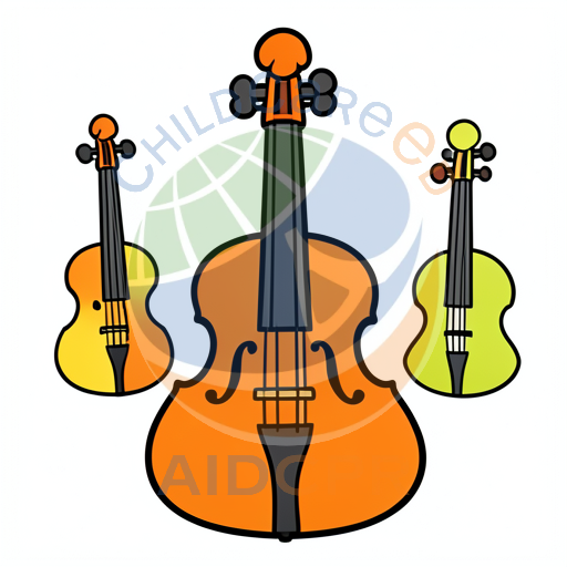 Three colorful string instruments standing together