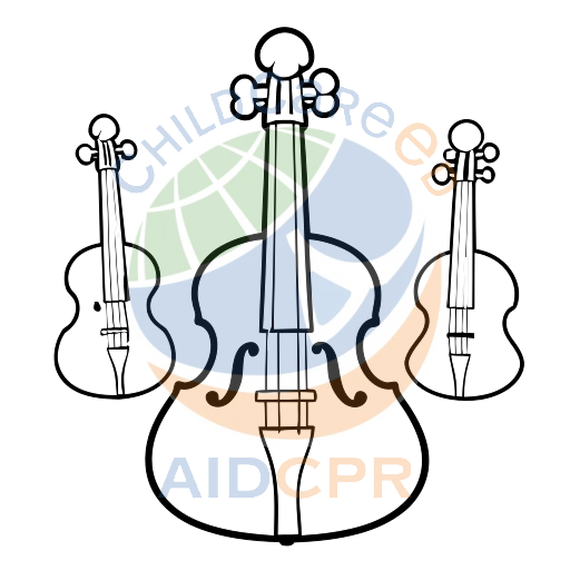 Three colorful string instruments standing together coloring page