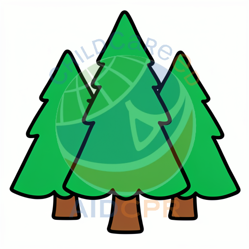 Three green pine trees standing together