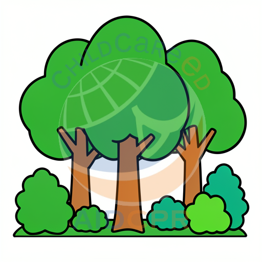 Three green trees with brown trunks