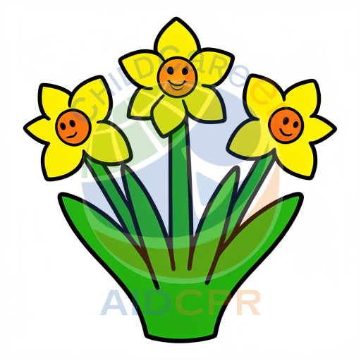 Three smiling daffodils with orange faces