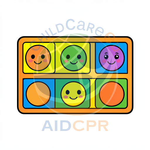 Three smiling faces in colorful boxes