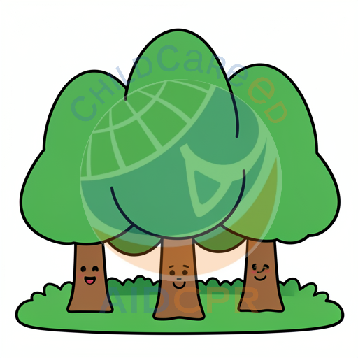 Three smiling trees in a grassy patch