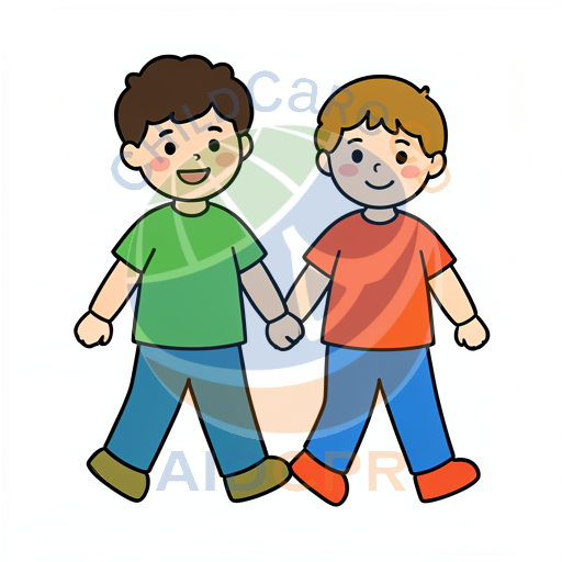 Two boys holding hands while walking