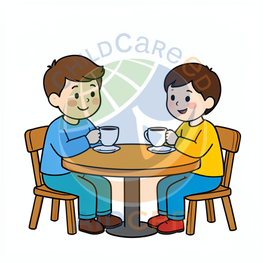 Two boys smiling while drinking coffee together