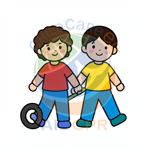Two children holding hands while walking