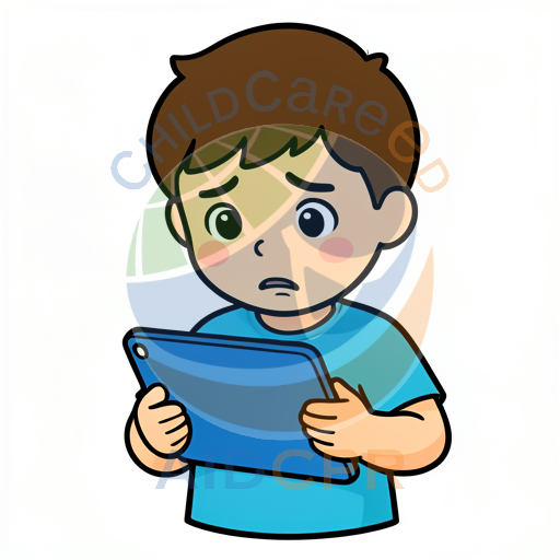 Boy looking confused while holding tablet