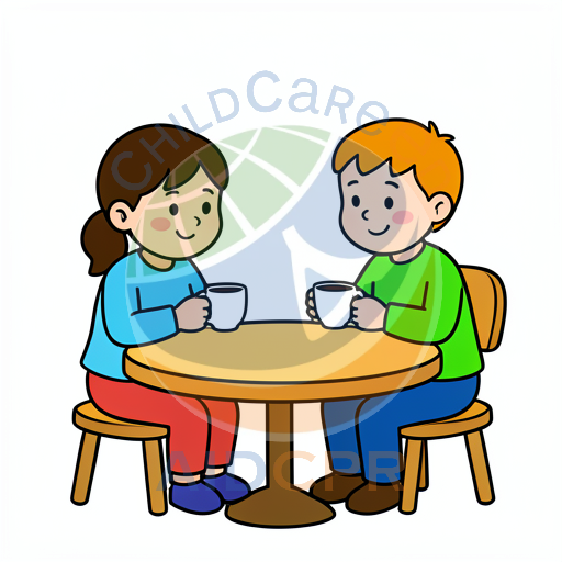 Two children smiling while drinking tea together