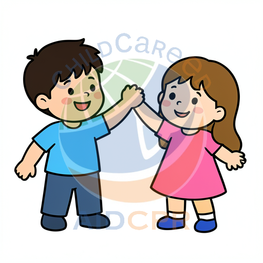 Two children smiling while holding hands