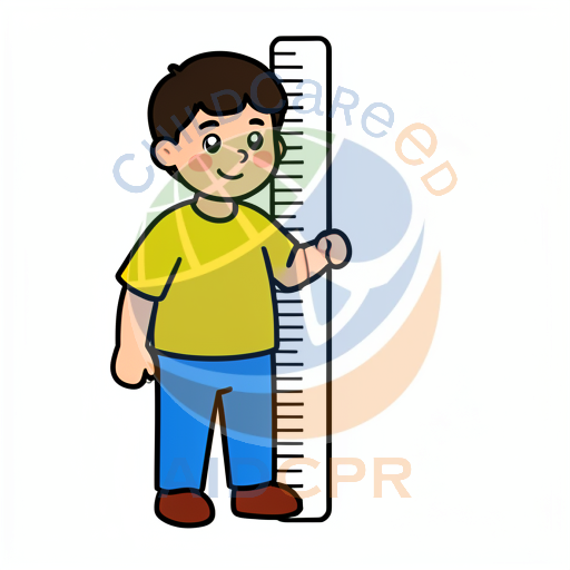 Boy measuring height with ruler
