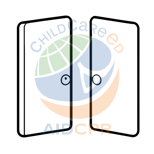 Two green doors slightly ajar with round knobs coloring page