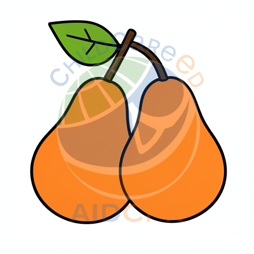 Two orange pears attached to stem with leaf