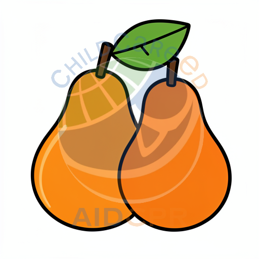 Two orange pears with green leaf