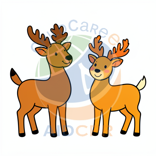 Two smiling deer standing side by side