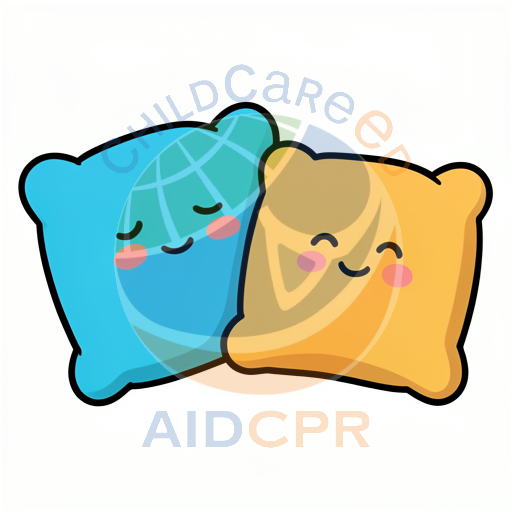 Two smiling pillows cuddling together